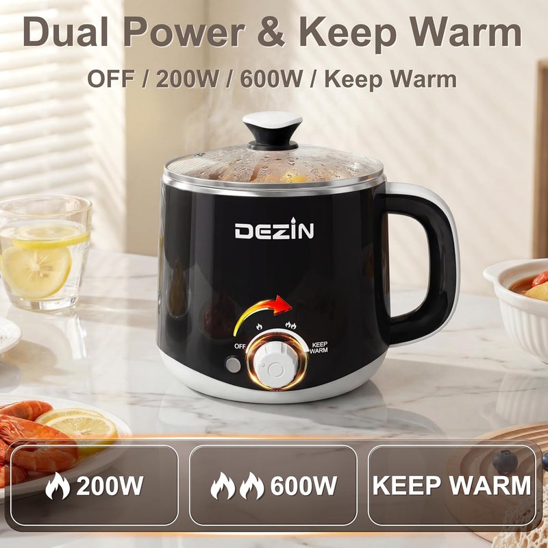 DEZIN Hot Pot Electric, Rapid Noodles Cooker, Stainless Steel Electric Pot 1.6 Liter, Perfect for Ramen, Egg, Pasta, Dumpling, Soup, Porridge, Oatmeal with Temperature Control and Keep Warm Function - Image 5